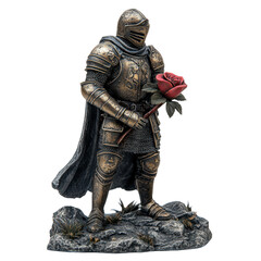 Knight holding a rose fantasy scene sculpture artistic isolated on transparent background