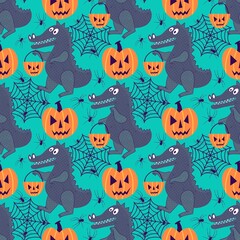 Halloween animals cartoon seamless crocodile monsters pattern for wrapping and kids clothes print and party accessories
