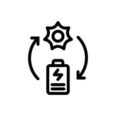 Icon Line rechargeable battery powered by sun energy. Free energy, ecology, renewable, green energy and solar power plant concept. Linear and Outline icon.