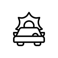 Icon Line electric car and sun energy. Free energy, ecology, renewable, green energy and solar power plant concept. Linear and Outline icon.