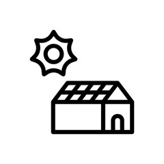 Icon Line house roof with solar panel. Free energy, ecology, renewable, green energy and solar power plant concept. Linear and Outline icon.