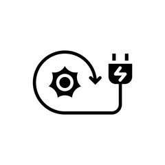 Icon Glyph recharge with sun energy. Free energy, ecology, renewable, green energy and solar power plant concept. Black and Solid icon.