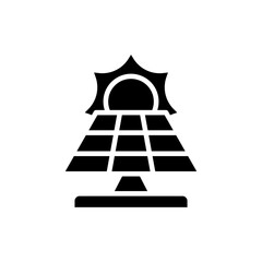 Icon Glyph sun and solar panel. Free energy, ecology, renewable, green energy and solar power plant concept. Black and Solid icon.
