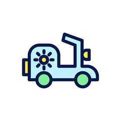Fototapeta premium Icon Flat Outline solar powered electric motorbike with sun symbol. Free energy, ecology, renewable, green energy and solar power plant concept. Colourful and Line color icon.