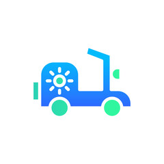 Icon Flat Gradient solar powered electric motorbike with sun symbol. Free energy, ecology, renewable, green energy and solar power plant concept. Gradient blue and Flat icon.