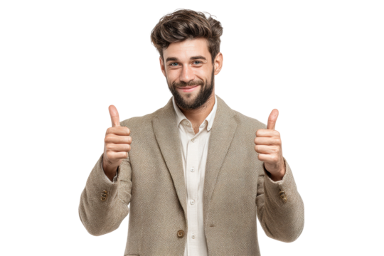PNG Young caucasian male smiling with thumbs up gesture