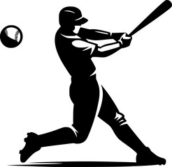 Minimalist vector of a person swinging bat, clean flat silhouette style
