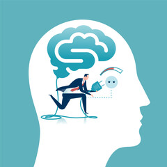 At full capacity. The businessman turns on the turbo power on the brain. Business vector  illustration