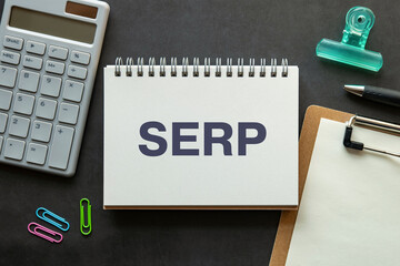 There is notebook with the word SERP. It is an abbreviation for Search Engine Result Page as...