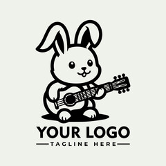 Cartoon bunny playing a guitar, logo design with space for text.