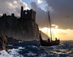 Fototapeta premium Sailing ship in the sea