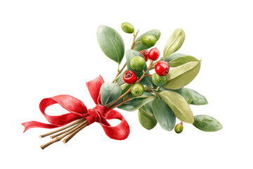PNG Festive berries and greenery with red ribbon arrangement on black background