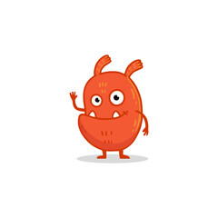 Cute cartoon monster on white background. Happy Alien. Funny orange monster in flat style. Vector illustration.
