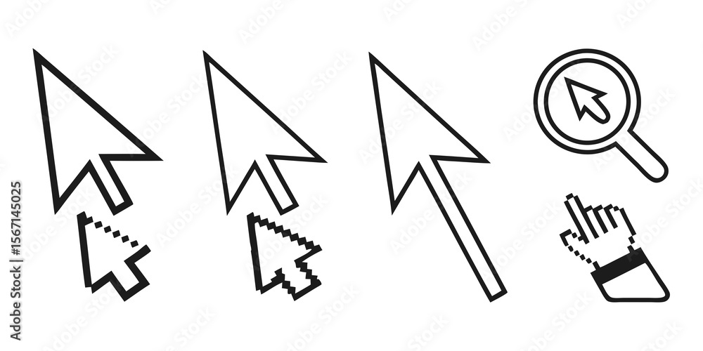 Aufkleber collection of various computer mouse cursors and icons including a magnifying glass isolated on whit