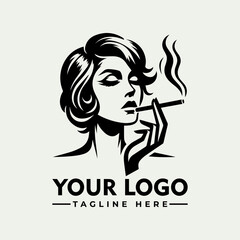 Vintage style logo featuring a woman smoking a cigarette.