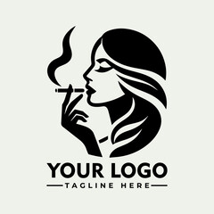 Elegant woman's profile, smoking a cigarette, stylized logo design.