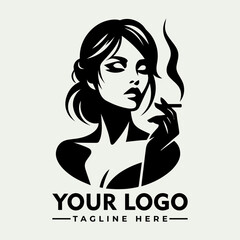 Stylish black and white logo featuring a woman smoking a cigarette.
