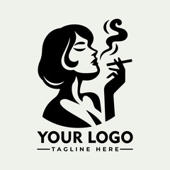 Elegant woman's profile, smoking a cigarette, stylish logo design.