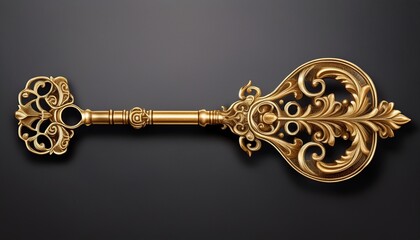 golden retro key isolated no background