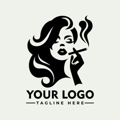 A stylized black and white logo of a woman smoking a cigarette, with flowing hair.