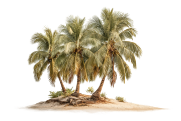 PNG Tropical island with lush green palm trees on sandy beach