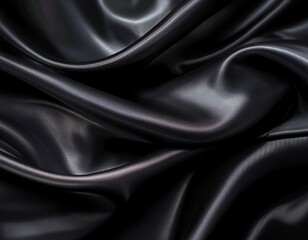 Fototapeta premium abstract dark wavy fabric texture background smooth black satin surface with deep folds and soft highlights