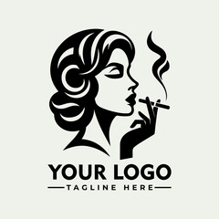Vintage style logo featuring a woman smoking a cigarette, elegant profile view.