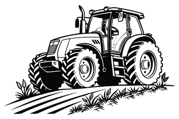 High Contrast Illustration of a Tractor Tilling the Land Representing Agriculture and Farming in a Stylized Manner Perfect for Logos