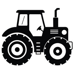 Monochrome Tractor Illustration Agriculture Equipment Farm Vehicle Transportation Heavy Machinery Mechanical Engineering Design Symbolic Iconography