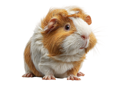 PNG Adorable guinea pig with fluffy fur on black background