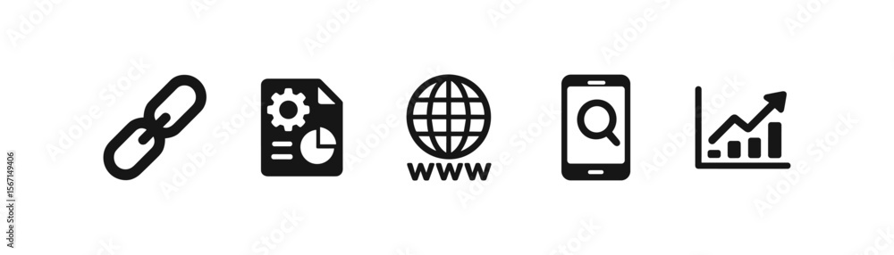 Poster web and data solid icon set. analytics, seo, website icons solid collection