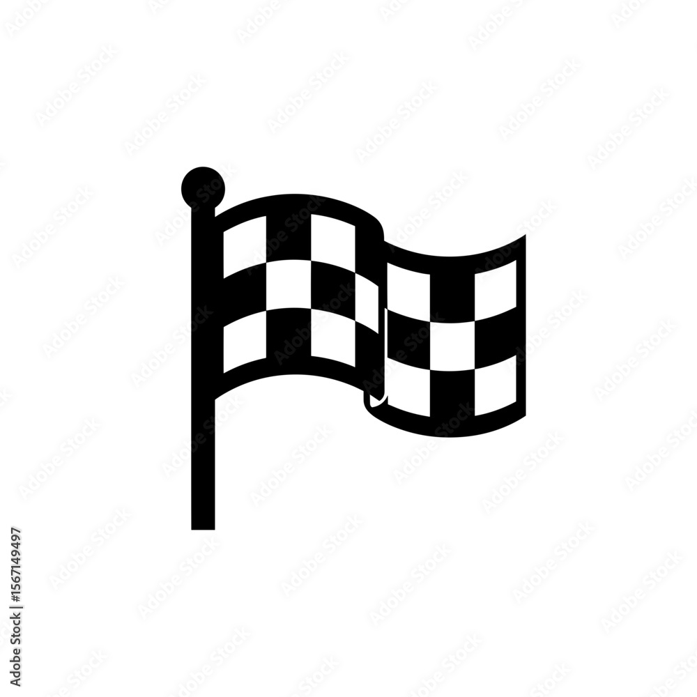Aufkleber checkerboard pattern flag waving on a pole representing the end of a race or competition final stage