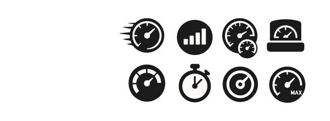 Speed, performance gauge icon set. measurement, speedometer solid icons