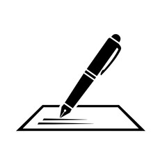 Illustration of a fountain pen positioned above a document with lines indicating text or writing present