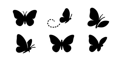Butterfly silhouette icon set. elegant, nature-themed insects in silhouette style