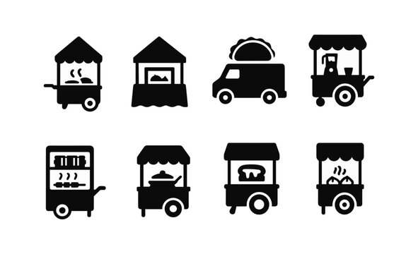 Fototapeta Food truck silhouette icon set: mobile cuisine, street food illustrations collection