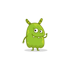 Cute cartoon monster on white background. Happy green Alien. Funny monster in flat style. Vector illustration.
