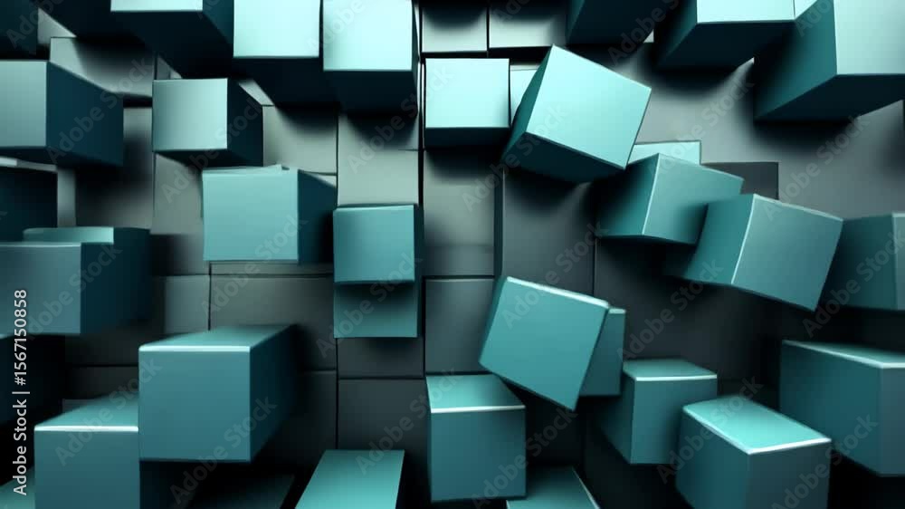 Aufkleber abstract cubes composition: an eye-catching composition featuring a multitude of blue cubes creating