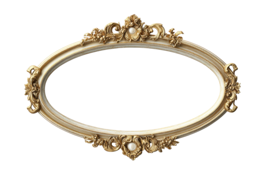 PNG Ornate vintage oval gold frame with decorative floral elements