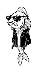 Fototapeta premium Cool fish wearing sunglasses and a leather jacket, representing confidence and attitude