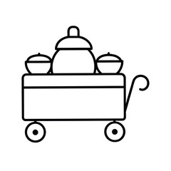 tea trolley with teapot and cups  black line art  