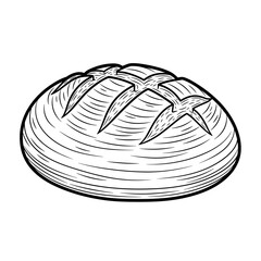freshly baked round bread, rustic and artisanal, with textured crust on a white background, copy space