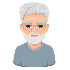 portrait or face of an old man with gray and curly hair