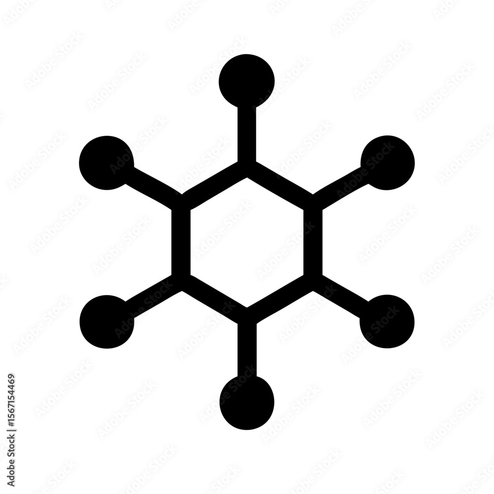Poster abstract molecular structure design. complex molecular structure graphic with hexagonal core and con