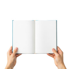Open book held by hands isolated on transparent background