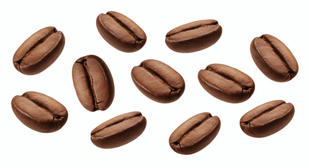 Falling coffee beans isolated on white background 02