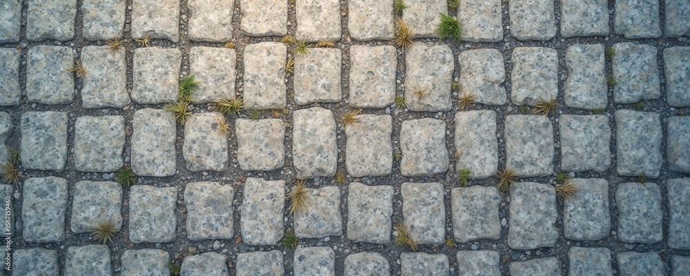 Aufkleber cobblestone pavement with square granite blocks. stone surface with irregular shapes creates texture
