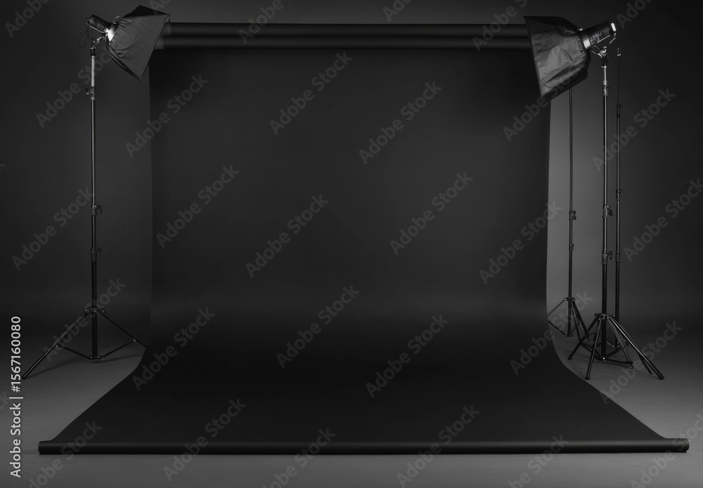 Poster empty black color studio room background, can use for background and product display