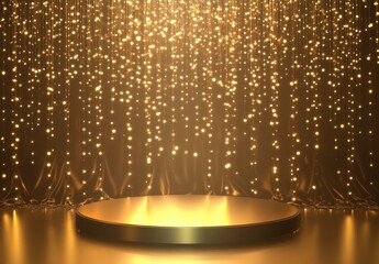Empty stage podium background, luxury gold background with shiny glow lights