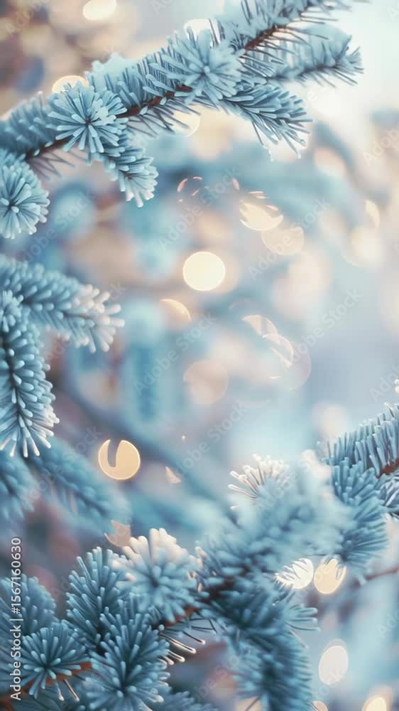 Poster frost-coated branches twinkle with soft lights creating a serene winter atmosphere in the evening gl